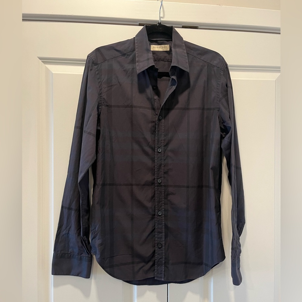 Burberry Men's Dark Navy Plaid Dress Shirt